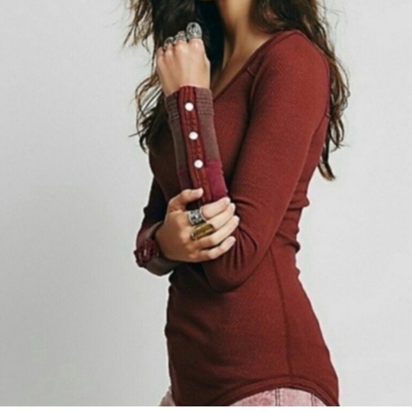 Free People Tops - Free People Long Sleeve Sunnie Valley Cuff Thermal Maroon Size S